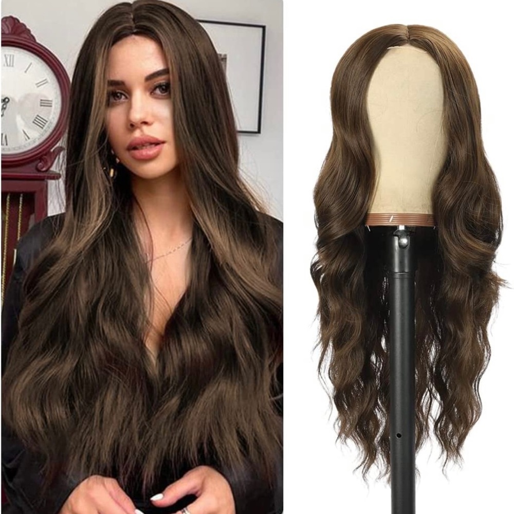 - Human hair blend brown lace front wig